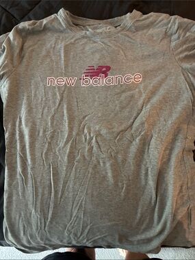 New Balance Gray Tee with Pink Logo